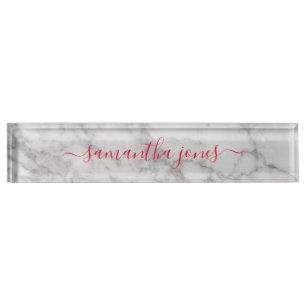 White Carrara Marble Gold Classic Script Namplate Namensplakette