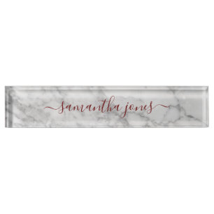 White Carrara Marble Gold Classic Script Namplate Namensplakette