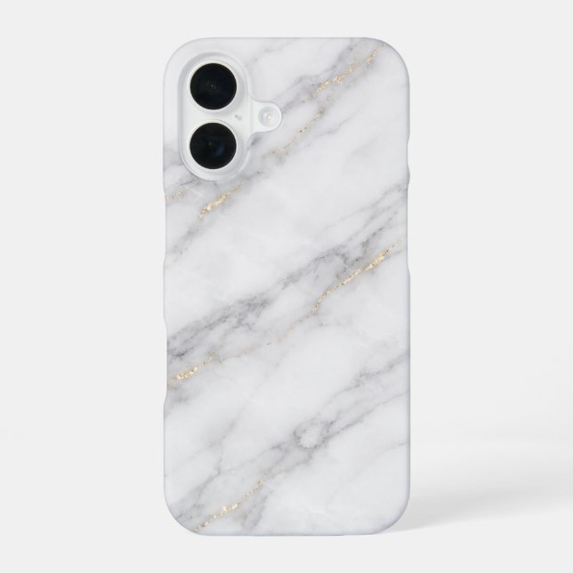 White Carrara Marble with Champagne Gold Veining iPhone 16 Hülle (Rückseite)
