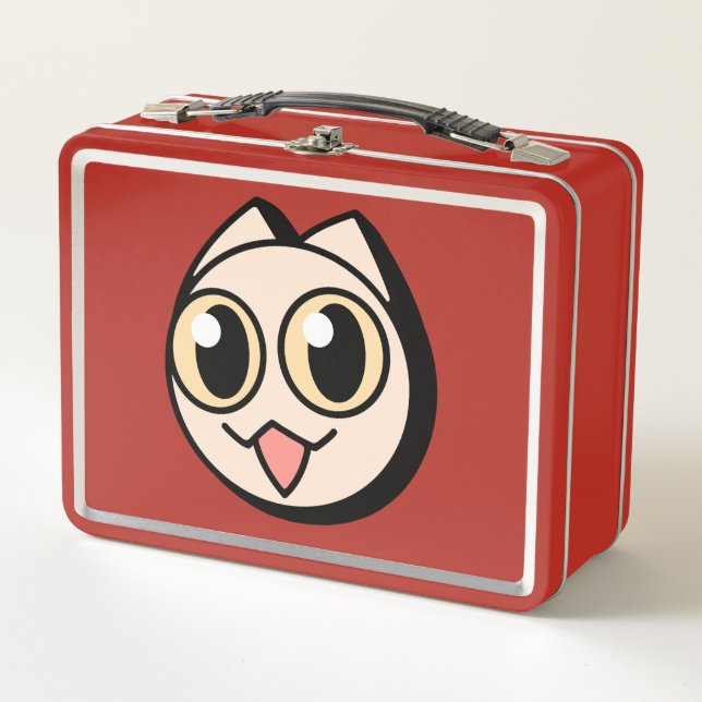 White Cartoon Cat Metall Brotdose (Vorderseite)