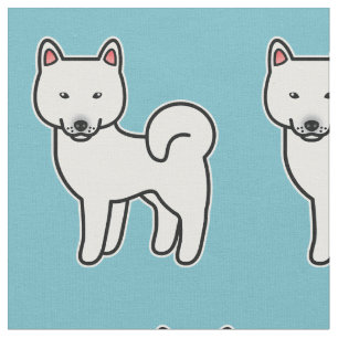 White Cartoon Shiba Inu Pattern Stoff