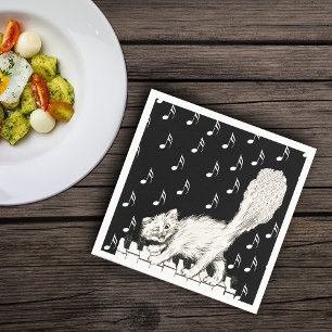 White Cat auf Piano Keys Musiknoten Serviette