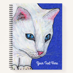 White Cat Bright Blue eyes Sparkle Deep Blue Notizbuch