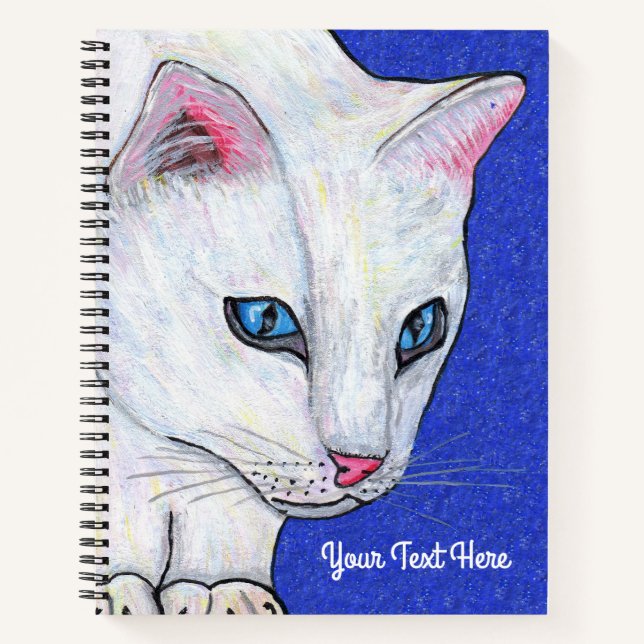 White Cat Bright Blue eyes Sparkle Deep Blue Notizbuch (Vorderseite)