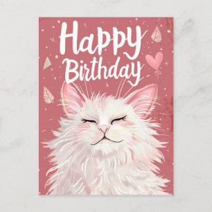 White Cat Happy Birthday Postkarte