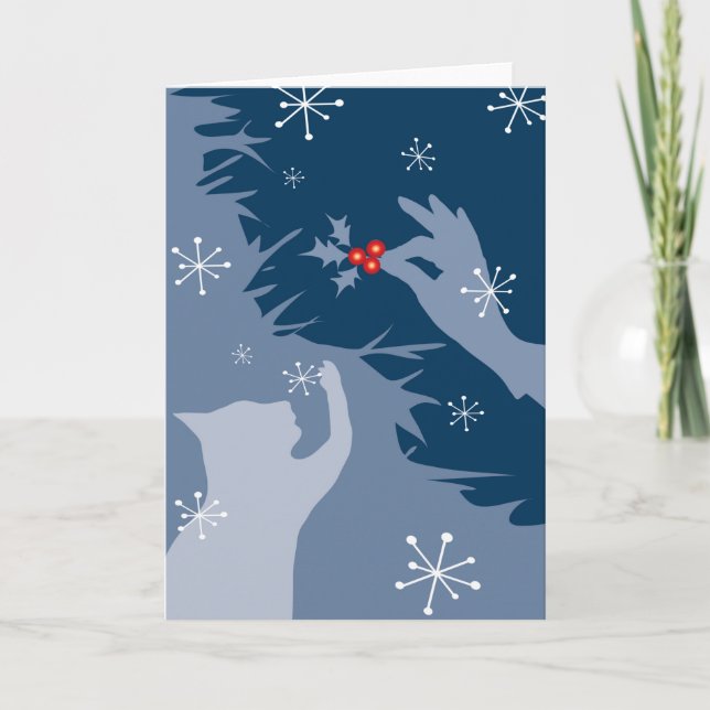 White Cat & Holly, Mitternacht, Ferien-/Weihnachts Karte (Vorderseite)