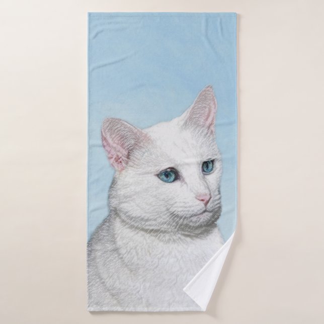 White Cat Malerei - Niedliche Original Cat Art Badhandtuch Set (Badehandtuch)