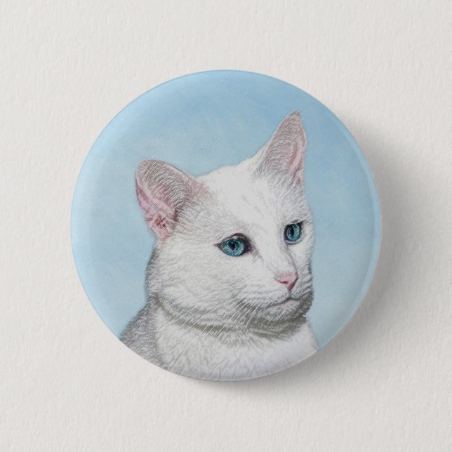 White Cat Malerei - Niedliche Original Cat Art Button (Vorderseite)