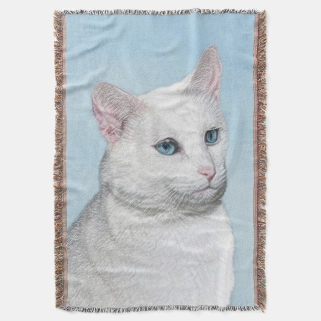White Cat Malerei - Niedliche Original Cat Art Decke (Vorderseite Vertikal)