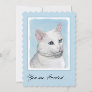 White Cat Malerei - Niedliche Original Cat Art Einladung