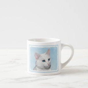 White Cat Malerei - Niedliche Original Cat Art Espressotasse