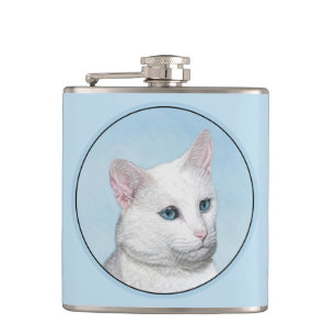 White Cat Malerei - Niedliche Original Cat Art Flachmann