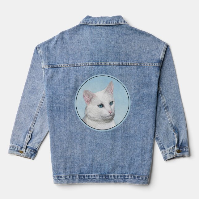 White Cat Malerei - Niedliche Original Cat Art Jeansjacke (Rückseite)