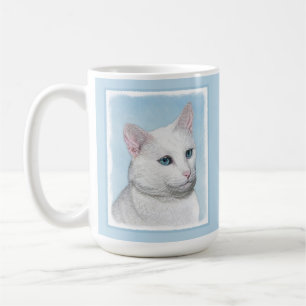 White Cat Malerei - Niedliche Original Cat Art Kaffeetasse