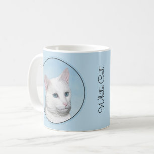 White Cat Malerei - Niedliche Original Cat Art Kaffeetasse