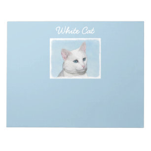 White Cat Malerei - Niedliche Original Cat Art Notizblock