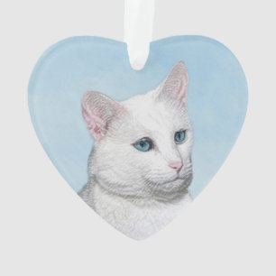 White Cat Malerei - Niedliche Original Cat Art Ornament