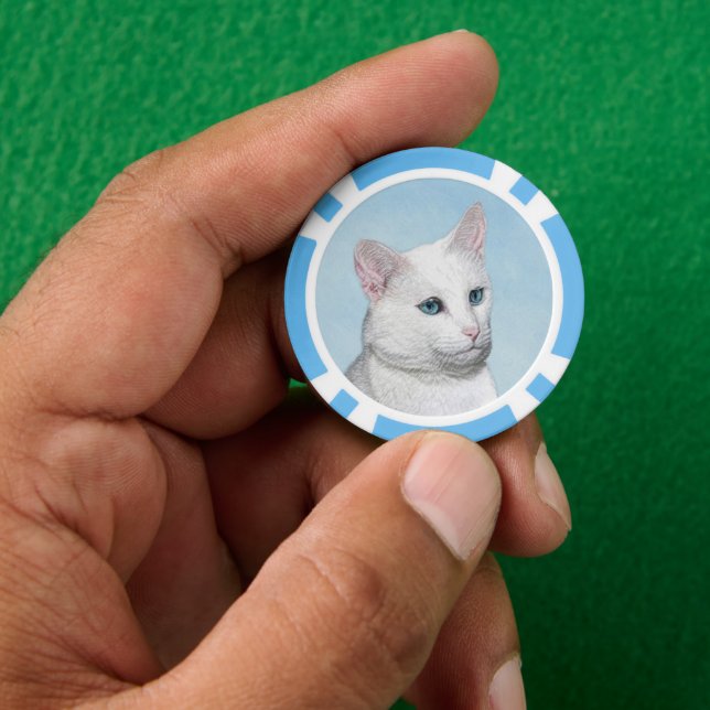 White Cat Malerei - Niedliche Original Cat Art Pokerchips (Hand)
