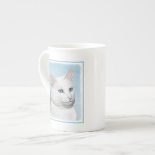 White Cat Malerei - Niedliche Original Cat Art Prozellantasse