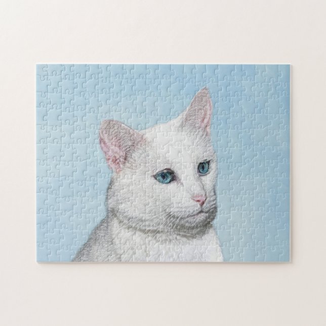 White Cat Malerei - Niedliche Original Cat Art Puzzle (Horizontal)