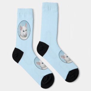 White Cat Malerei - Niedliche Original Cat Art Socken