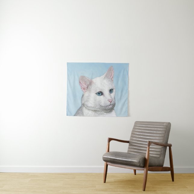 White Cat Malerei - Niedliche Original Cat Art Wandteppich (Beispiel (Horizontal))