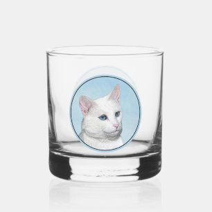 White Cat Malerei - Niedliche Original Cat Art Whiskyglas