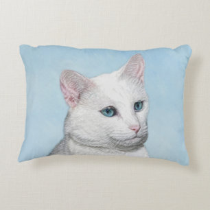 White Cat Malerei - Niedliche Original Cat Art Zierkissen