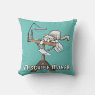 White Cat Mischief Maker Throw Kissen