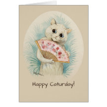 White cat mit einem Fan CC0134 Louis Wain