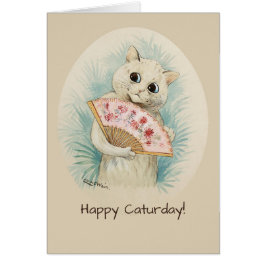 White cat mit einem Fan CC0134 Louis Wain