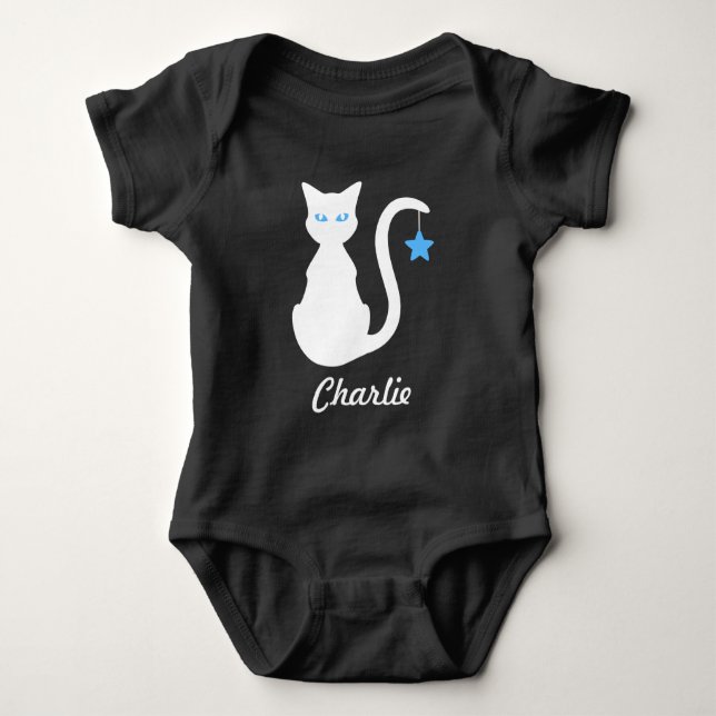 White Cat Name Baby Bodysuit Baby Strampler (Vorderseite)