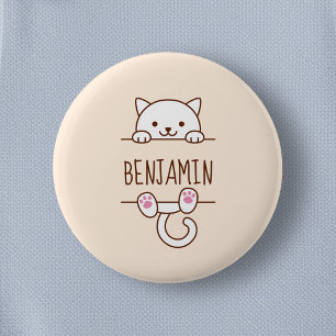 White Cat Peeking hinter Individuelle Name Button