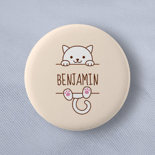 White Cat Peeking hinter Individuelle Name Button