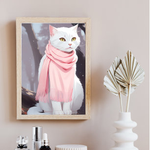 White Cat Pink Outfit Herbst Winter Manga Manga MA Poster