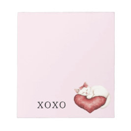 White Cat Red Heart Pillow Notizblock