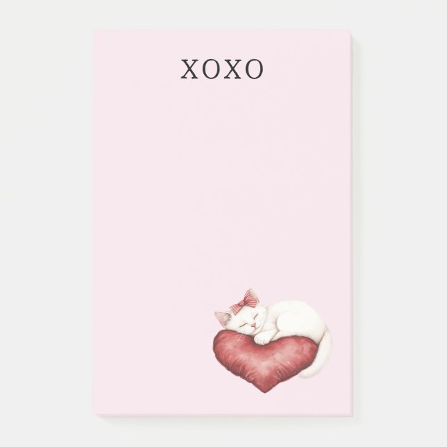 White Cat Red Heart Pillow Post-it Klebezettel (Vorderseite)