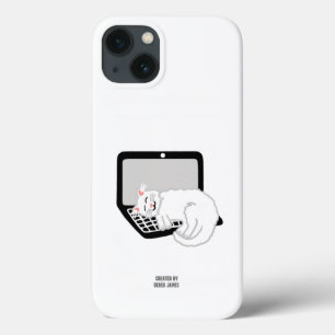White Cat Sleeping on Laptop Apple iPhone 13 Fall Case-Mate iPhone Hülle