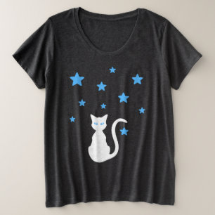 White Cat Stars Plus Size T - Shirt
