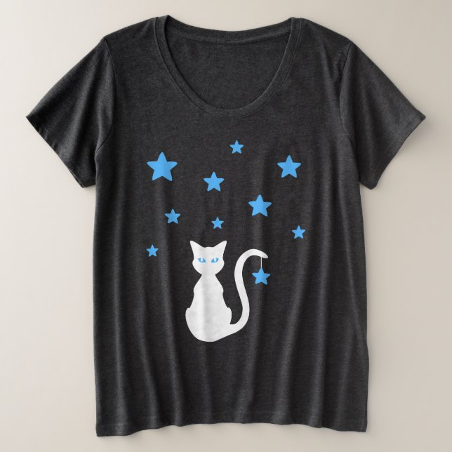 White Cat Stars Plus Size T - Shirt (Design vorne)