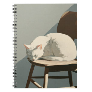 White Cat Sunbeam Holzstuhl Notebook Notizblock