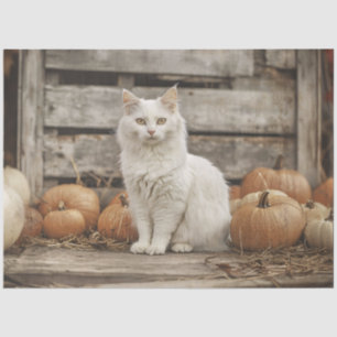 White Cat Vintag Herbst Pumpkins Decoupage Seidenpapier