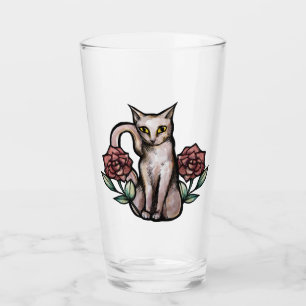 White Cat Vintage Rose Rose Weißes Kätzchen Kunst Glas
