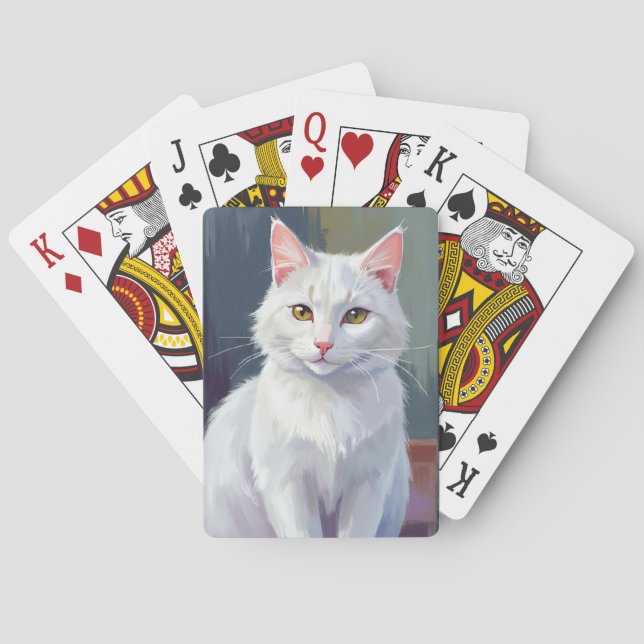 White Cat | Watercolor Cat Pet Painting Spielkarten (Rückseite)