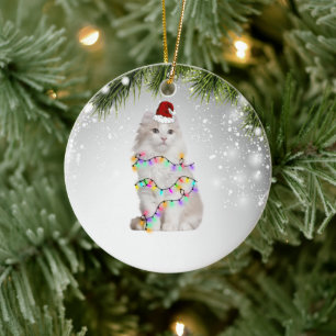 White Cat Weihnachtsgeschenk für Katze Lover Kind Keramik Ornament
