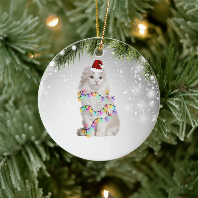 White Cat Weihnachtsgeschenk für Katze Lover Kind Keramik Ornament (Baum)