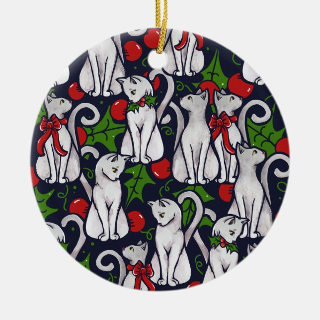 White Cat Weihnachtsgeschenke aus Weihnachten Keramik Ornament (Vorne)