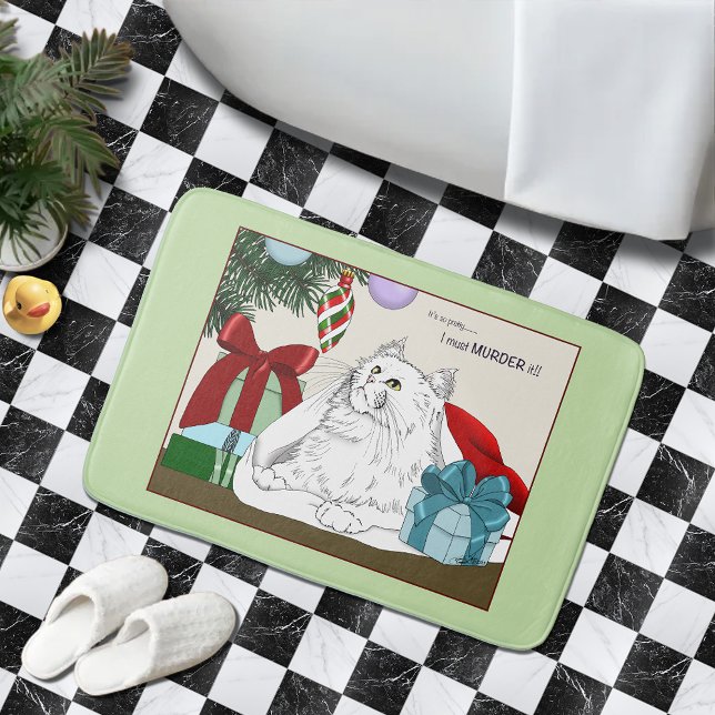 White Cat Weihnachtsschmuck Funny Badematte (Von Creator hochgeladen)