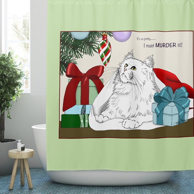 White Cat Weihnachtsschmuck Funny Duschvorhang (Von Creator hochgeladen)