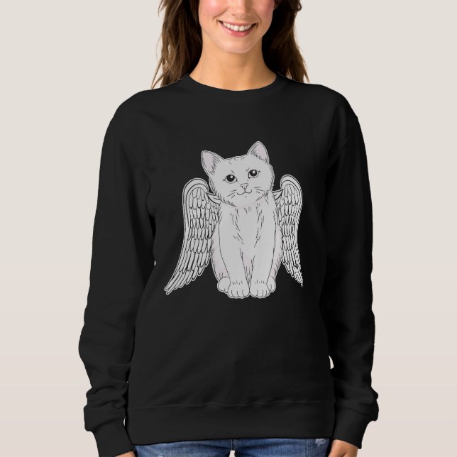 White Cat with Angel Wings Kitten Artwork for Wome Sweatshirt (Vorderseite)